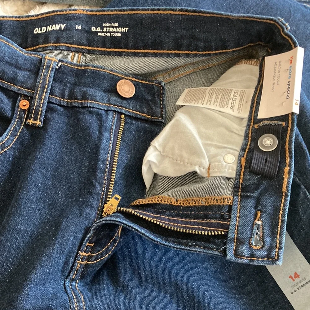 NWT Girls size 14 OG Straight High Rise Crinkly Fern Indigo Blue Jeans Tomboy
